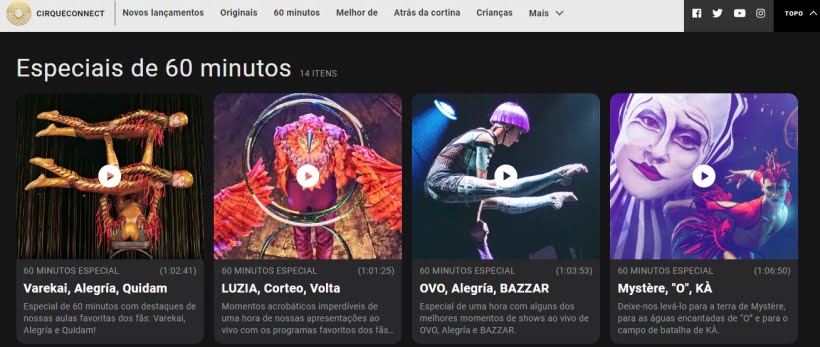 Cirque du Soleil disponibiliza plataforma com vários espetáculos online e gratuito