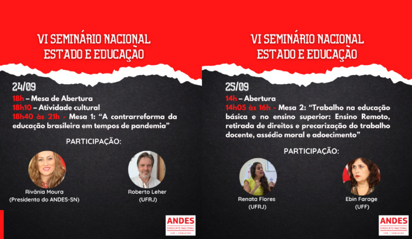 VI Seminário Nacional Estado e Educação acontece nos dias 24 e 25, online