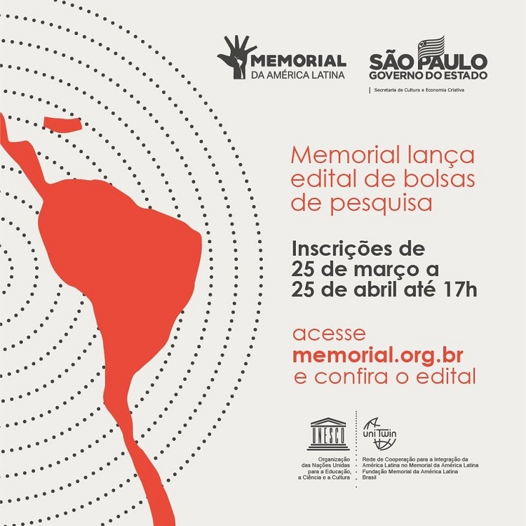 Memorial da América Latina lança edital para bolsas de estudo nas áreas de arte, cultura, literatura e R.I.